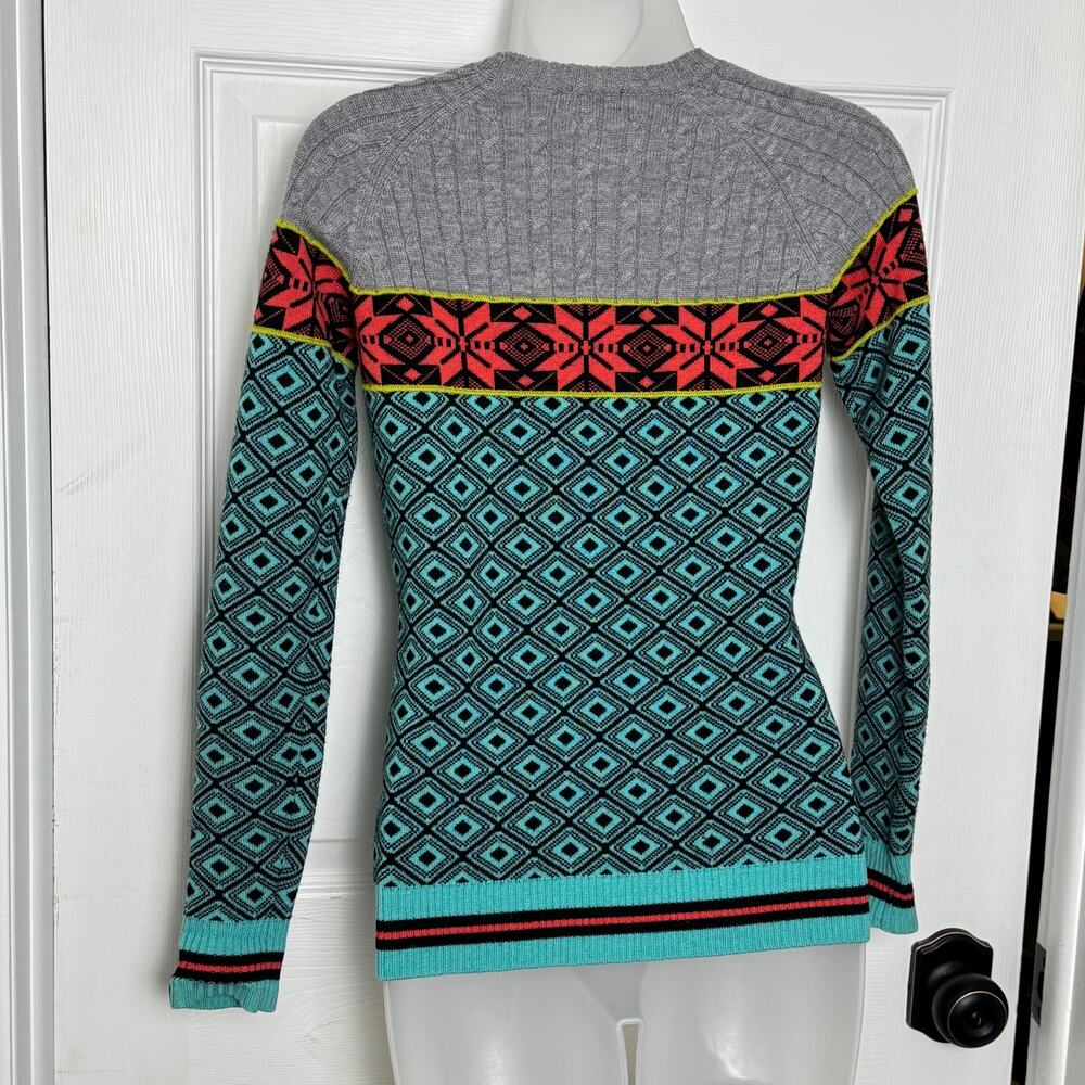 Neve Merino Wool Ski Sweater Cable Knit Nordic Geometric Crewneck Small - Picture 2 of 13